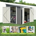 thumbnail image 6 of LZBEITEM 8x6 ft Outdoor Metal Storage Shed, Lean-to Design, Lockable Garden Tool Shed with Side Wall Entry Door, Gray, Galvanized Floor Frame, 6 of 11