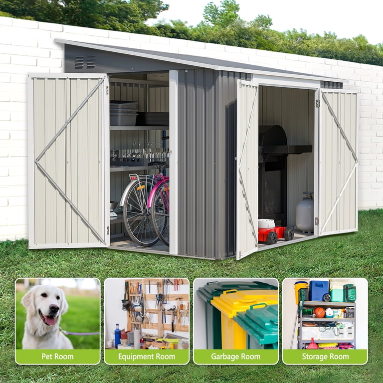 LZBEITEM 8x6 ft Outdoor Metal Storage Shed, Lean-to Design