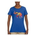 thumbnail image 2 of Colorful Walking Good Luck Elephant Animal Lover Womens Graphic T-Shirt, Royal, Small, 2 of 3