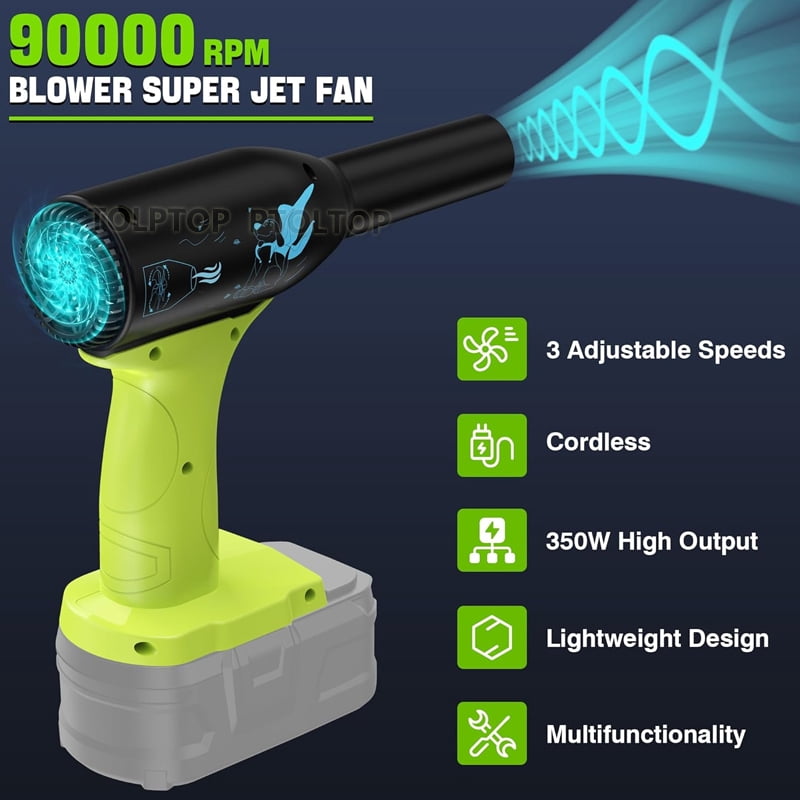 Upgrade 400W Higher speed Mini Jet Blower Turbo Fan for Ryobi One+ 18V Battery, 3-Speed Portable Violent Wireless Fan, for Computer Key Board Cleaning,Car Drying,Camping,Outdoors(No Battery)