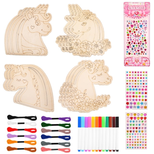 1 juego de manualidades de madera con unicornio, recortes de madera en blanco, manualidades para pintar unicornios, decoraciones de unicornio sin terminar, recortes, suministros para colorear