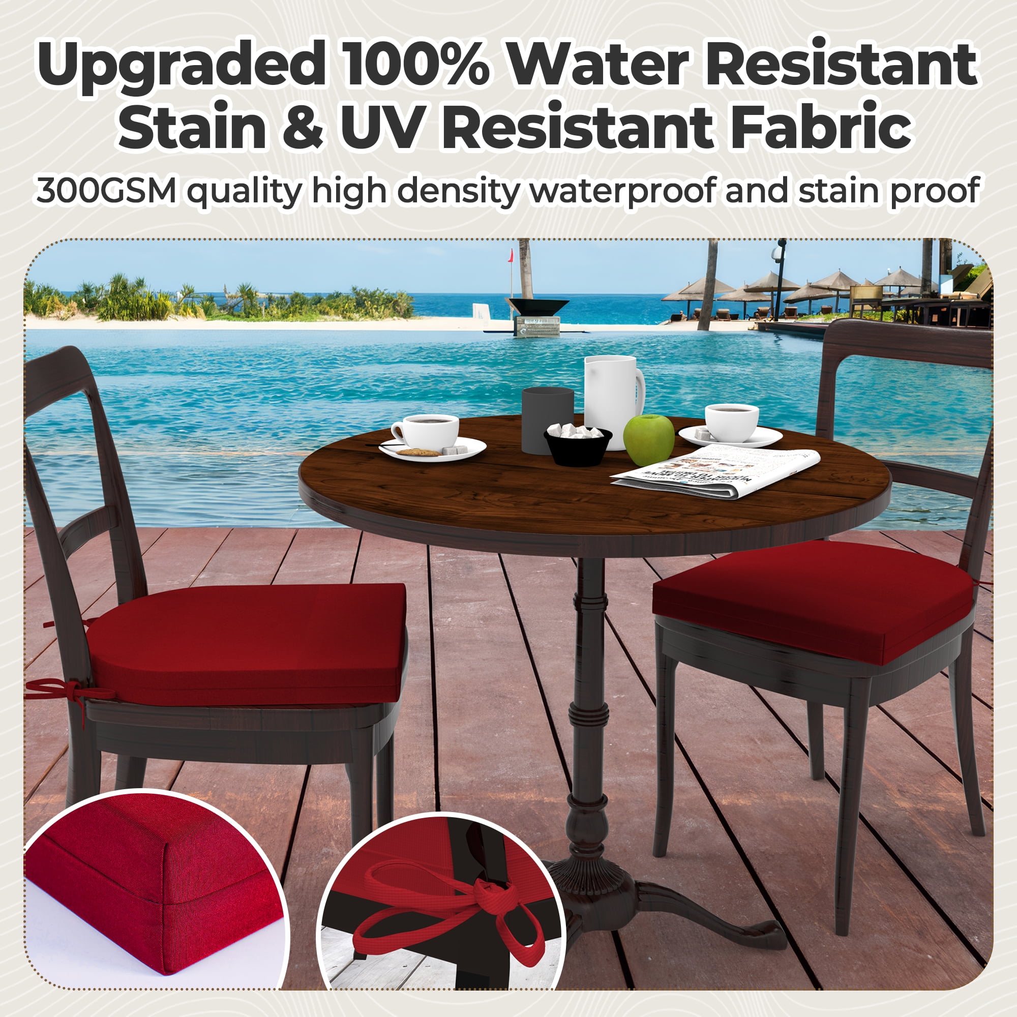 Unikome 4-Pack Outdoor Patio Seat Cushions, Solid Waterproof, Rounded Square, 17 inch x 16 inch, Wine Red
