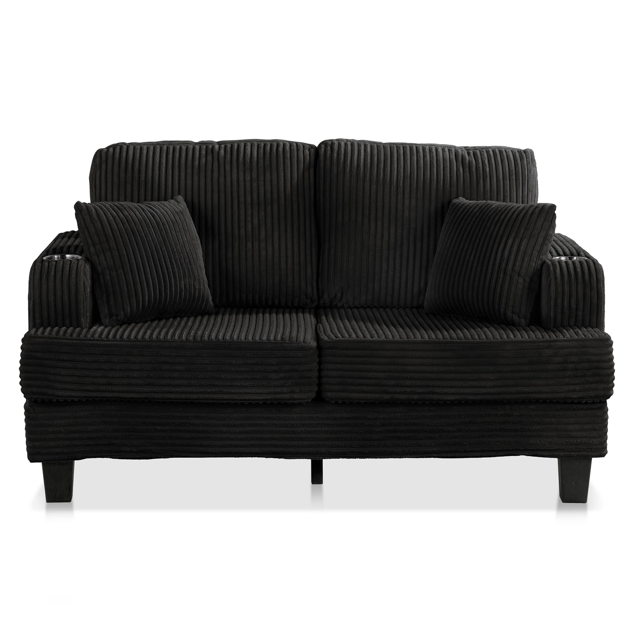 Furniture of America Fayen Modern Small Space Chenille Fabric Loveseat with Pillow, Black