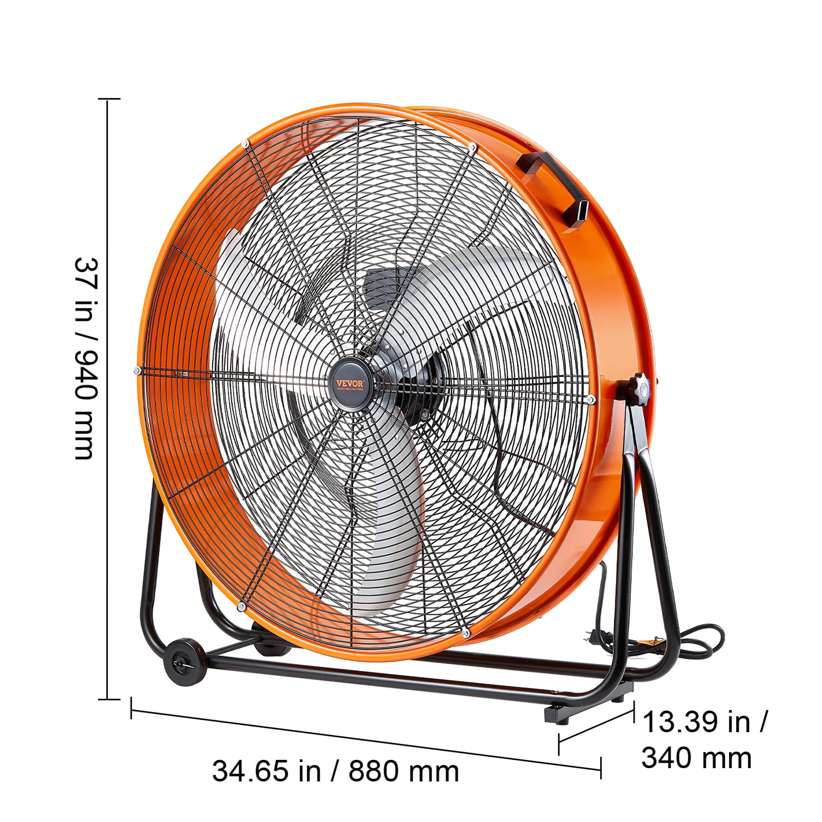 VEVOR Drum Fan, 30 Inch High Velocity Industrial Shop Fan, Heavy Duty Commercial Use 3-Speed 13000CFM, 360°Adjustable Tilting Industrial Floor Fan for Warehouse,Workshop,Factory, Basement