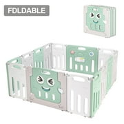 IKASUS Fordable Baby 14 Panel Playpen Activity Safety Play Yard Foldable Portable HDPE Indoor Outdoor Playards Fence