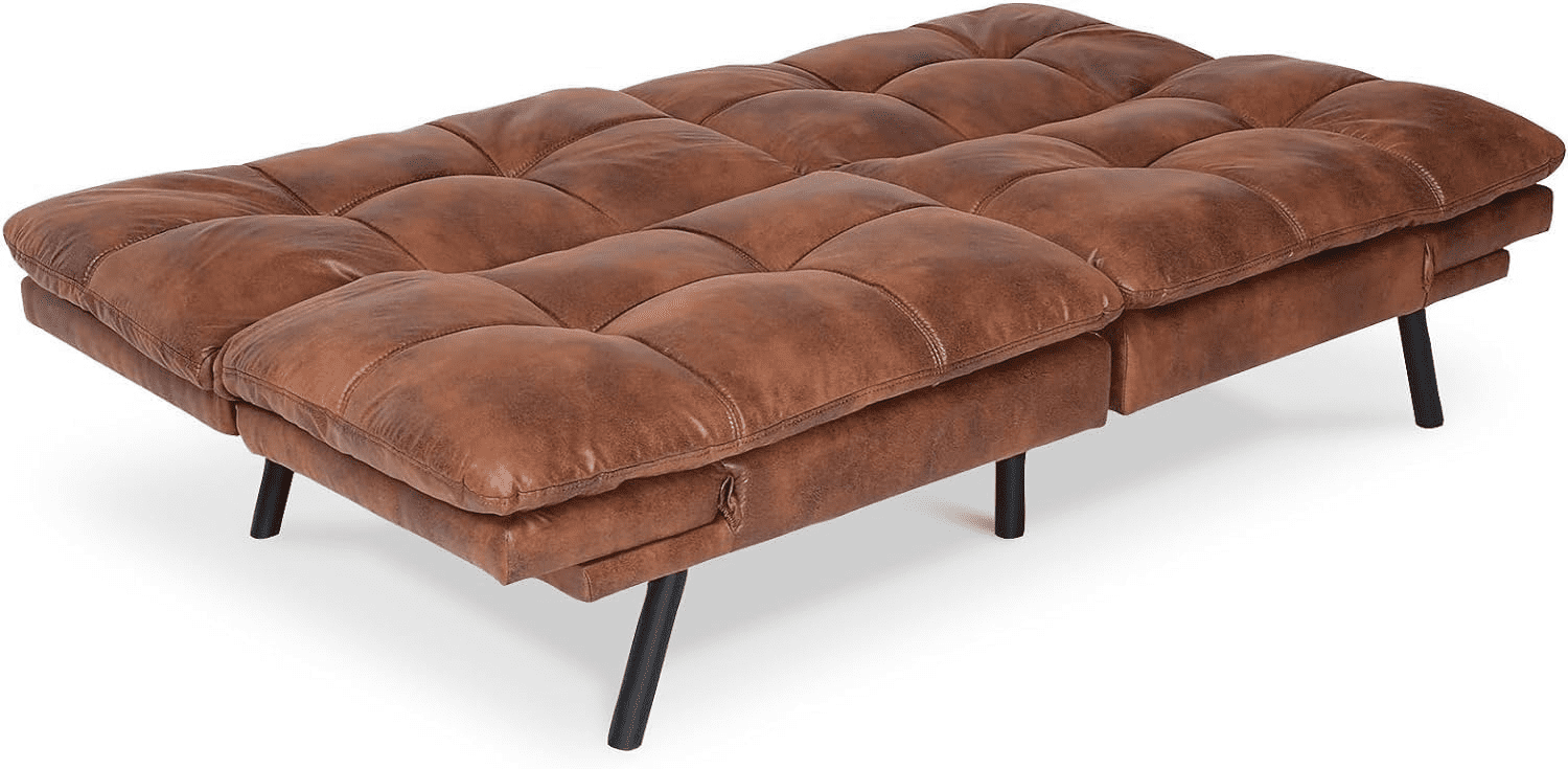 Convertible Armless Futon Sofa Bed,3" Memory Foam Modern Loveseat Couch,71" L Sleeper Sofa Bed,Small Splitback Modern Faux Leather Futon Sofa
