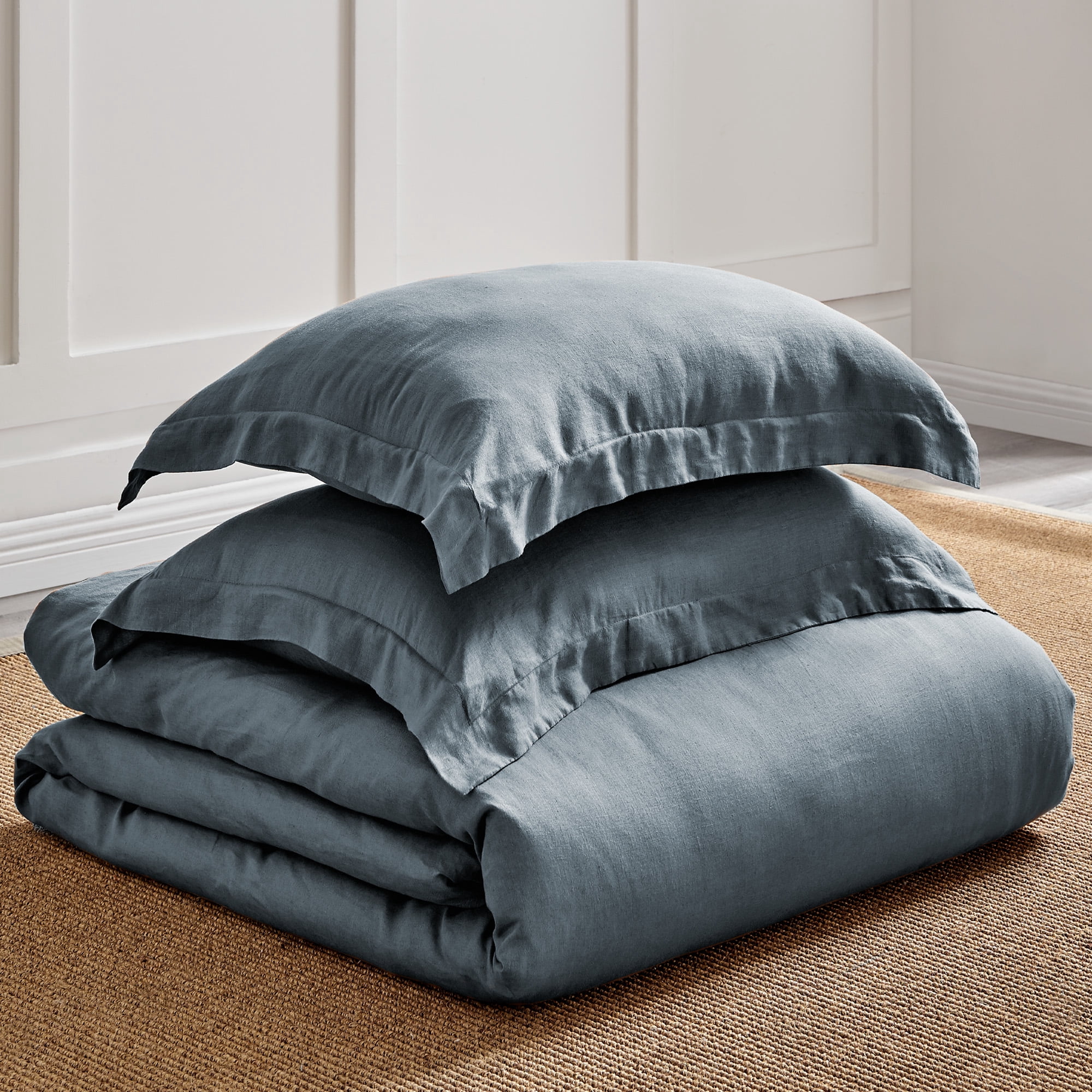 Levtex Home - 100% Linen - King/Cal King Duvet Cover - Washed Linen in Denim Blue - Duvet Cover Size (106 x 94in.)