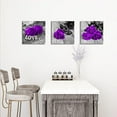 thumbnail image 4 of Purple Wall Decor Bathroom Accessories Rose Flower Wall Art Purple and Gray Wall Decor Floral Canvas Paintings for Bedroom Living Room Modern Artwork Home Decorations 12x12" 3Pcs Valentines Gifts, 4 of 6