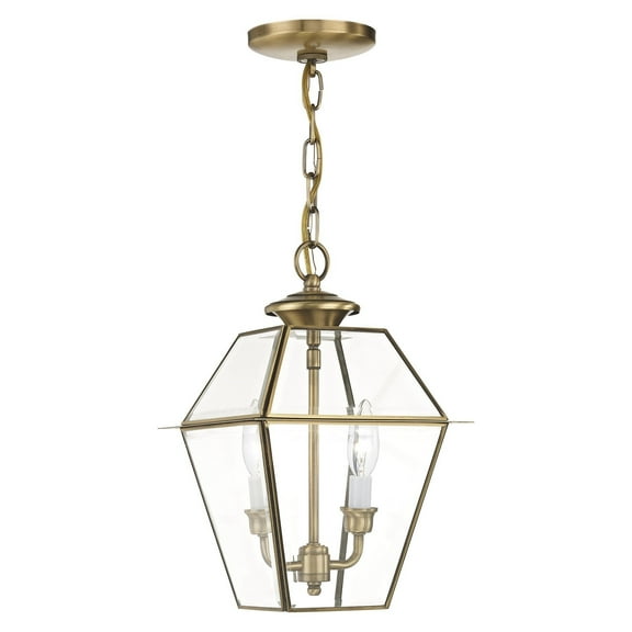 Livex Lighting Westover 2 Light Outdoor Chain Hang in Antique Brass