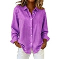 thumbnail image 2 of ClodeEU Women's Striped Long Sleeve Collar Button Shirt ,Casual Loose Blouse Purple,Womens Plus M, 2 of 5