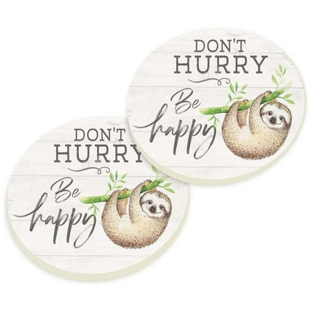 

P. Graham Dunn Don t Hurry Be Happy Tan 2.75 x 2.75 Absorbent Ceramic Car Coasters Pack of 2