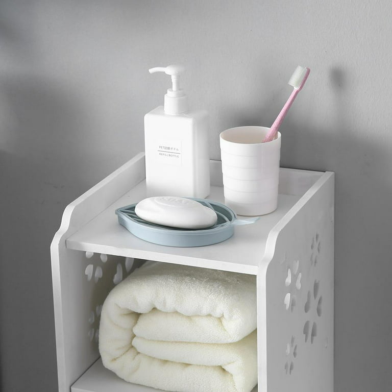 Bathroom Slim Cabinet Narrow Cupboard Toilet Organizer Shelf Free Standing  White