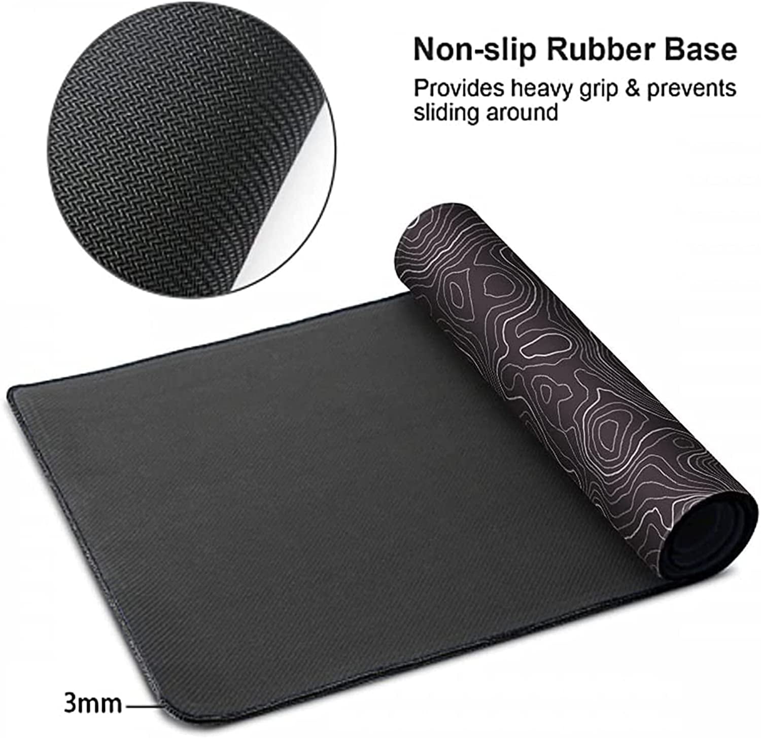 Mouse Pad,Extended Large Gaming Mousepad mat with Non-Slip Rubber Base,Topographic Map Lines Contour Geographic Background,for Gaming Office Laptop Computer Men Women(29.5x16 Inch,Black)