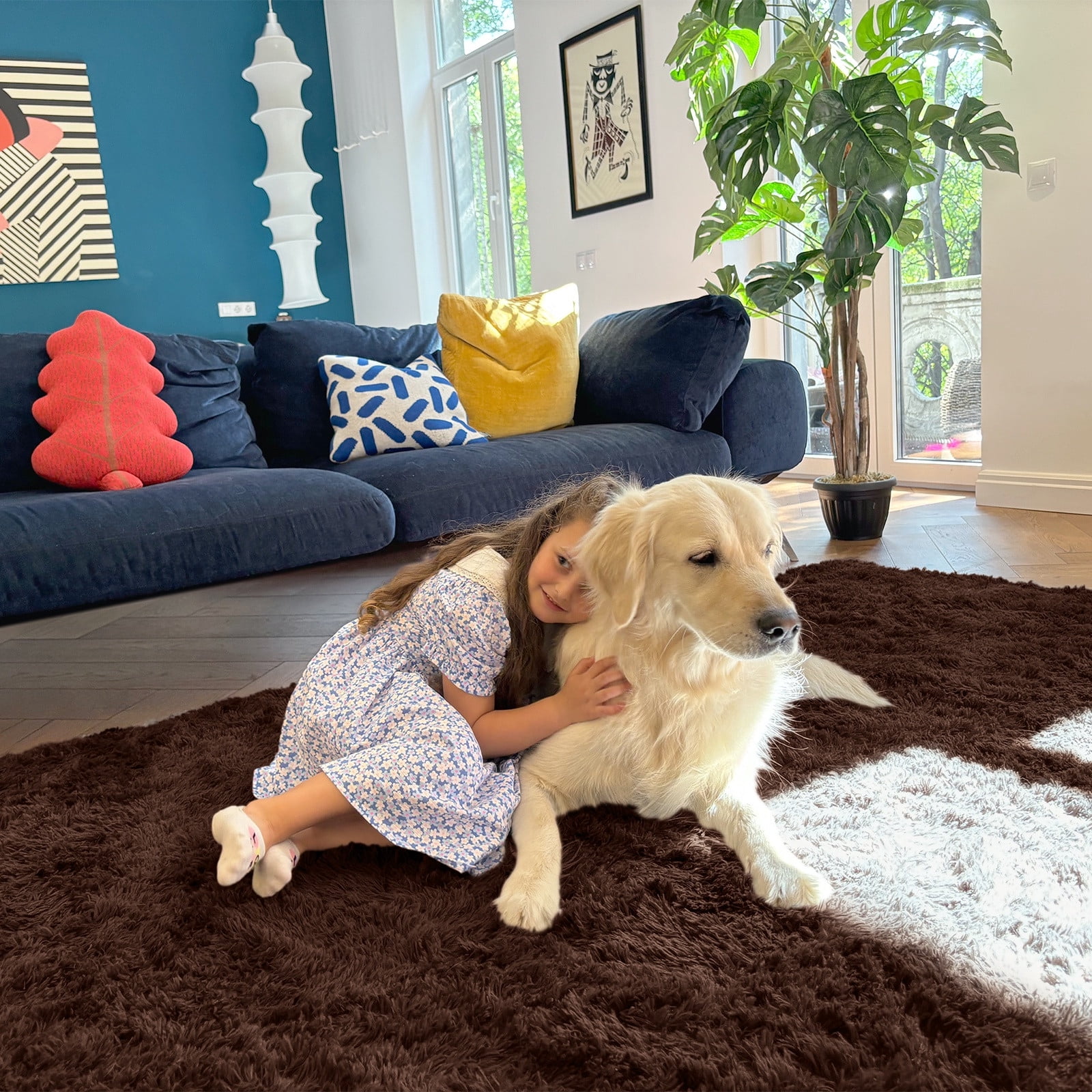 Buganda Area Rugs for Living Room 9'X12', Soft and Fluffy Shaggy Carpet for Pets, Machine Washable Floor Rugs for Bedroom, Coffee