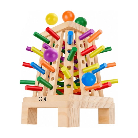 Anmrize Wooden Peg Drop Toy, Montessori Board Game 4-6, Pyramid Wooden Sticks Dice Game, Math Educational, Fine Motor Skills Toy for 3+ Year Olds, Classic Table Game for Family Night, Yellow