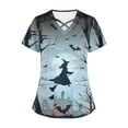thumbnail image 4 of Tops Cortos para las Mujeres, Halloween Impreso en Cuello en V con Bolsillo, Moda Casual Manga Corta, 4 of 5