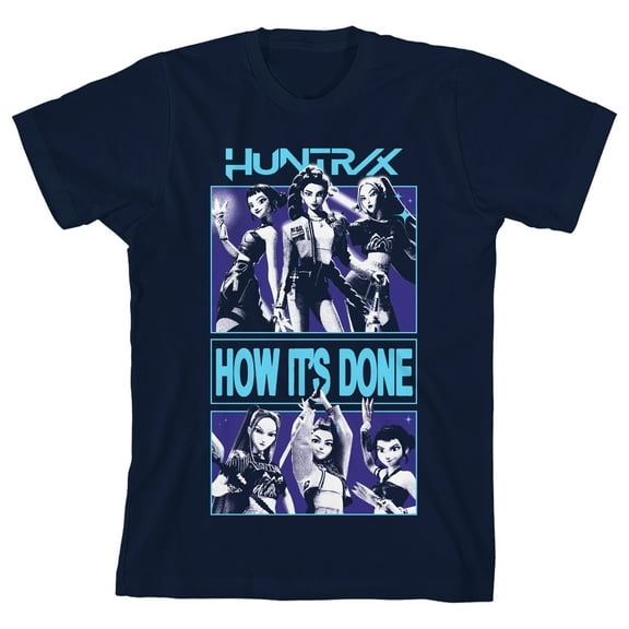 KPop Demon Hunters Huntr/X How It's Done Youth Navy Crew Neck Short Sleeve T-shirt-Medium