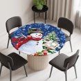thumbnail image 2 of Round Fitted Tablecloth with Elastic Edge, Navy Blue Christmas Waterproof Table Cloth Table Cover for 45"-54" Tables, Snowman Xmas Tree Ball Gifts Winter Tablecloths for Dining Picnic Party Outdoor, 2 of 9