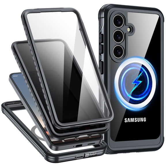 ANTSHARE for Samsung Galaxy S25, with Built-in Anti Peep&HD Screen Protector [Military Grade Protection] Shockproof Anti Spy Magnetic Back Phone Case for S25 5G, Black