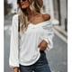 thumbnail image 4 of Camisa blanca holgada con bolsillo en el pecho para el trabajo y las vacaciones, talla S, cuello en V, manga larga, para mujer, 4 of 8