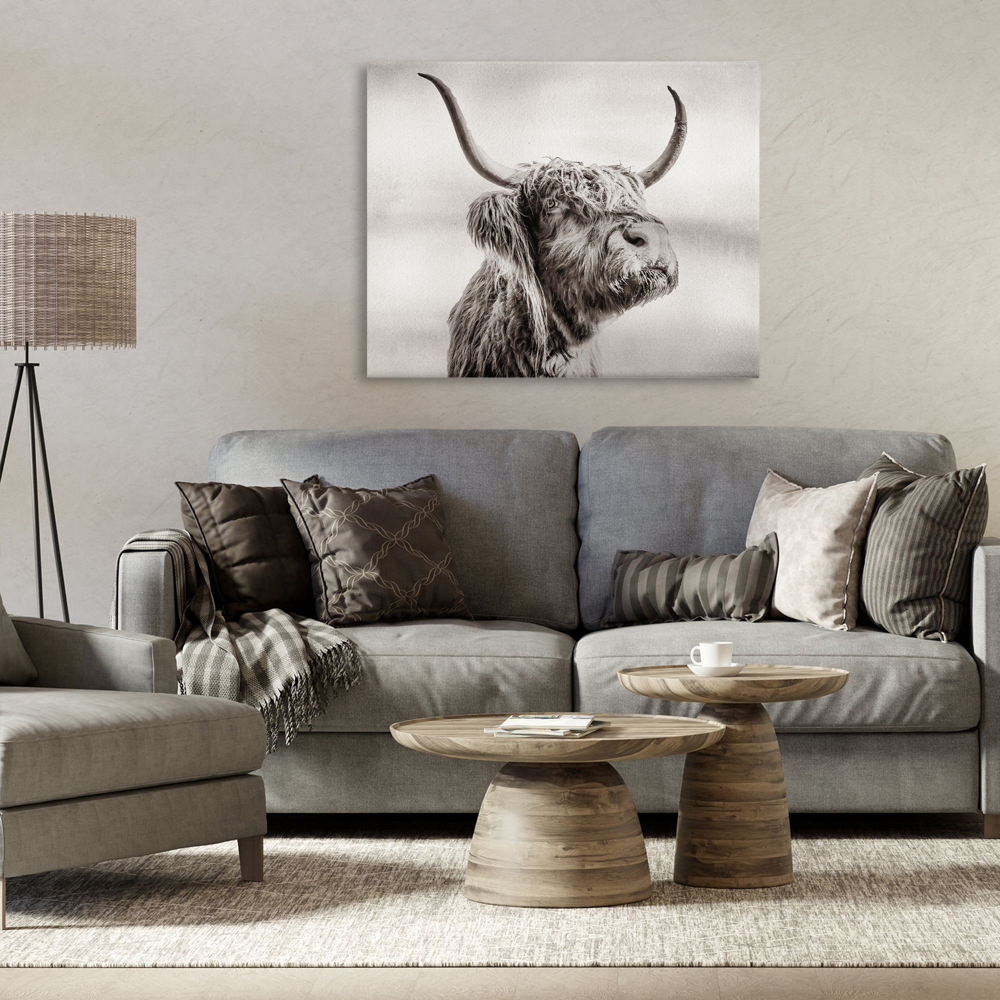 Stupell Industries Horned Highland Cow Gazing Canvas Wall Art, design by Julia Frost