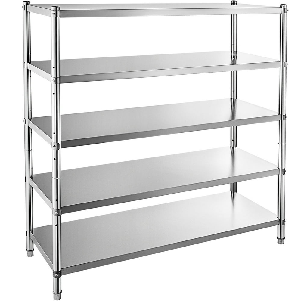 VEVOR Stainless Steel Shelving 60x18.5 inch 5 Tier Adjustable Shelf Stainless Steel Kitchen Shelving Unit