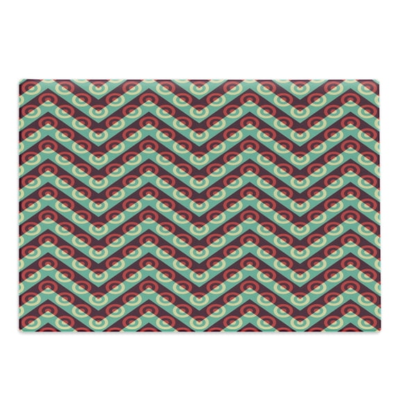Geometric Circle Cutting Board, 50s Pop Art Style Triangular Stripes Spiral Hoops Retro Poster Print, Decorative Tempered Glass Cutting and Serving Board, Large Size, Maroon Sea Green, by Ambesonne
