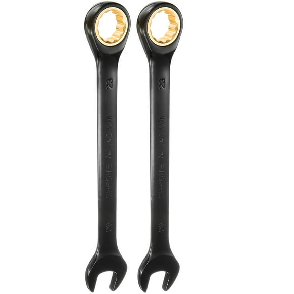 Uxcell 2Pcs Ratcheting Wrench 23mm Metric Open End Wrench 72-Teeth CR-V Steel 12 Point Nickel Plated Combination Ratchet Wrench