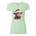 thumbnail image 2 of Wild Bobby Cute Fluffy Christmas Cow with Santa Hat, Cute Christmas Design Sweater | Holiday Women Slim Fit Junior Tee, 2 of 5