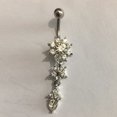 thumbnail image 2 of Floral Rhinestone Dangle Navel Ring Women Belly Button Body Piercing Jewelry, 2 of 8