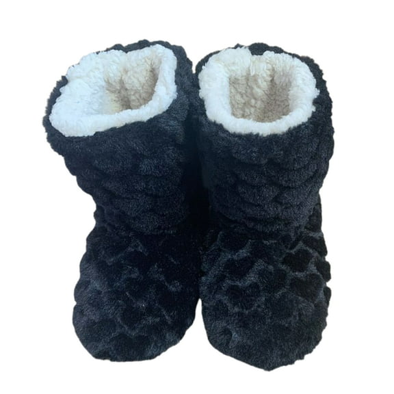 Kitem Home Slippers Non-slip Jacquard Technology Furry Calf Length Thickening Keep Warm Adult Mid-Tube Winter Plush Slippers for Indoor