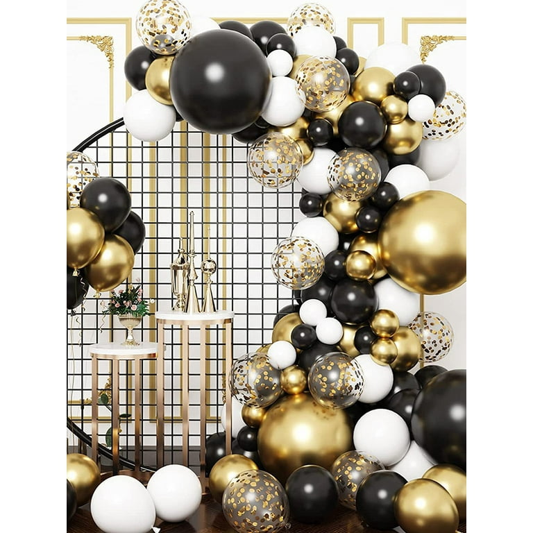 266 Pcs Black and Gold Party Decorations Include Balloon Arch Garland Kit,  Birthday Backdrop Banner, Tablecloth, Disposable Dinnerware Party Supplies