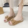 thumbnail image 6 of Women's Slippers Wedge Thick Sole Sandals Women Thick Sole Open Toe Slip-on Slides Women Footwear Beach Vacation Holiday Vintage FashionKhaki 7, 6 of 9