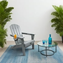 Withniture Folding Adirondack Chair Wood Texture, HDPE Adirondack Chairs with Cup Holder, Weather Resistant Patio Chair for Outdoor, Patio, Lawn, Garden, Fire Pit Chairs (Grey)