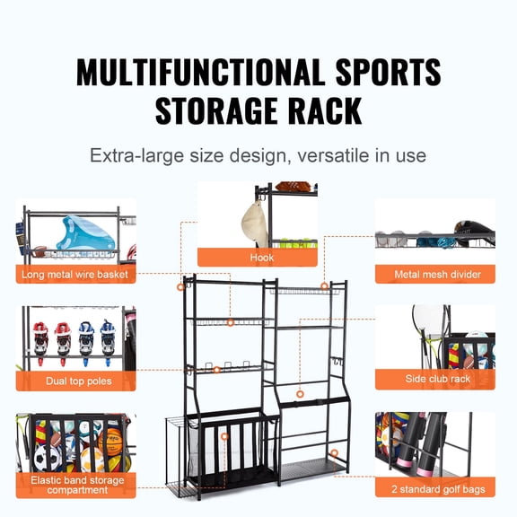 Dranite Golf and Sports Equipment Storage Organizer Black Steel 2 Bag Stand, Cart Rack