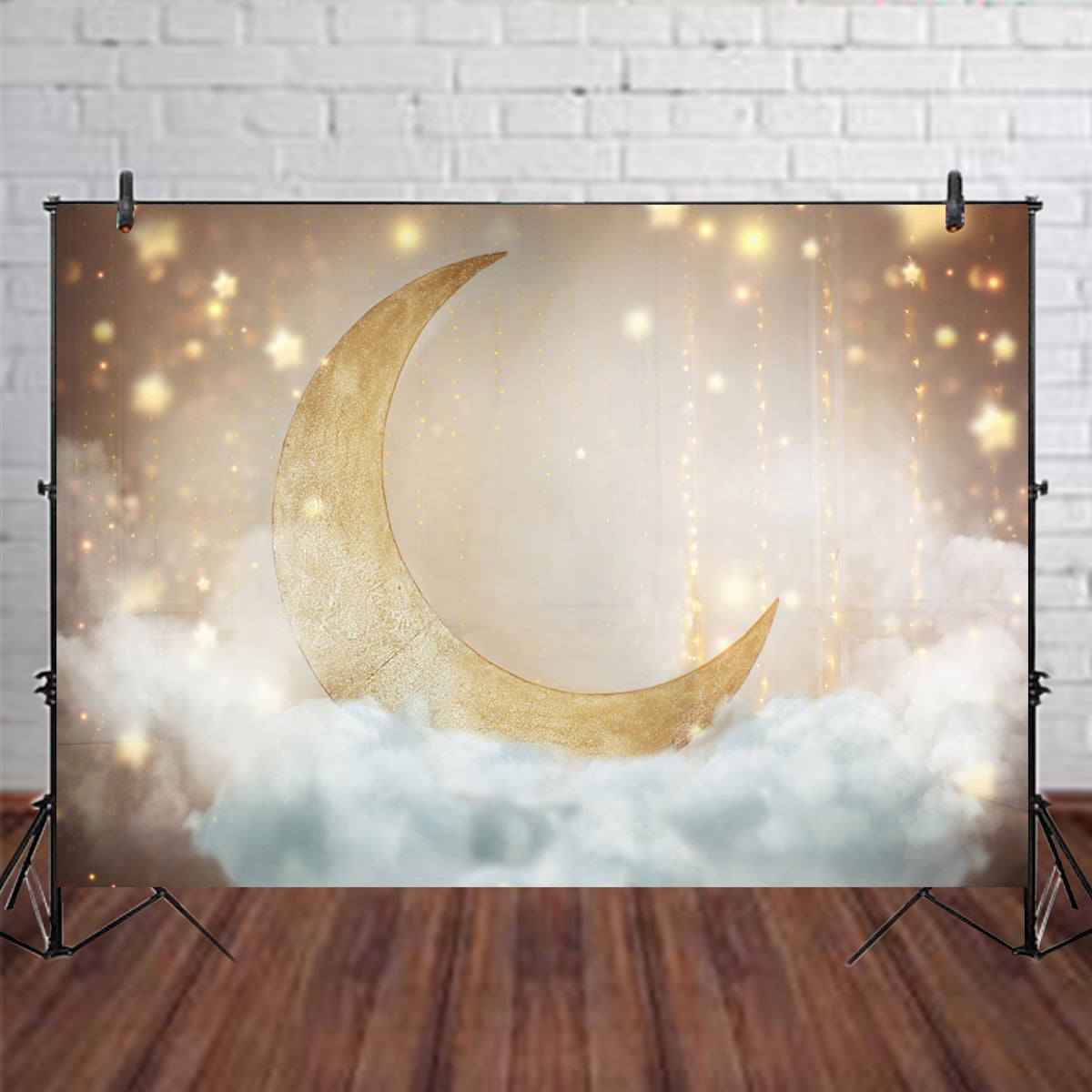 Twinkle Twinkle Little Star Backdrop 7x5ft Blue Baby Shower Gender Reveal Decoration Calf Elephant Sitting on The Moon Background for Photography Photo Studio Props Vinyl