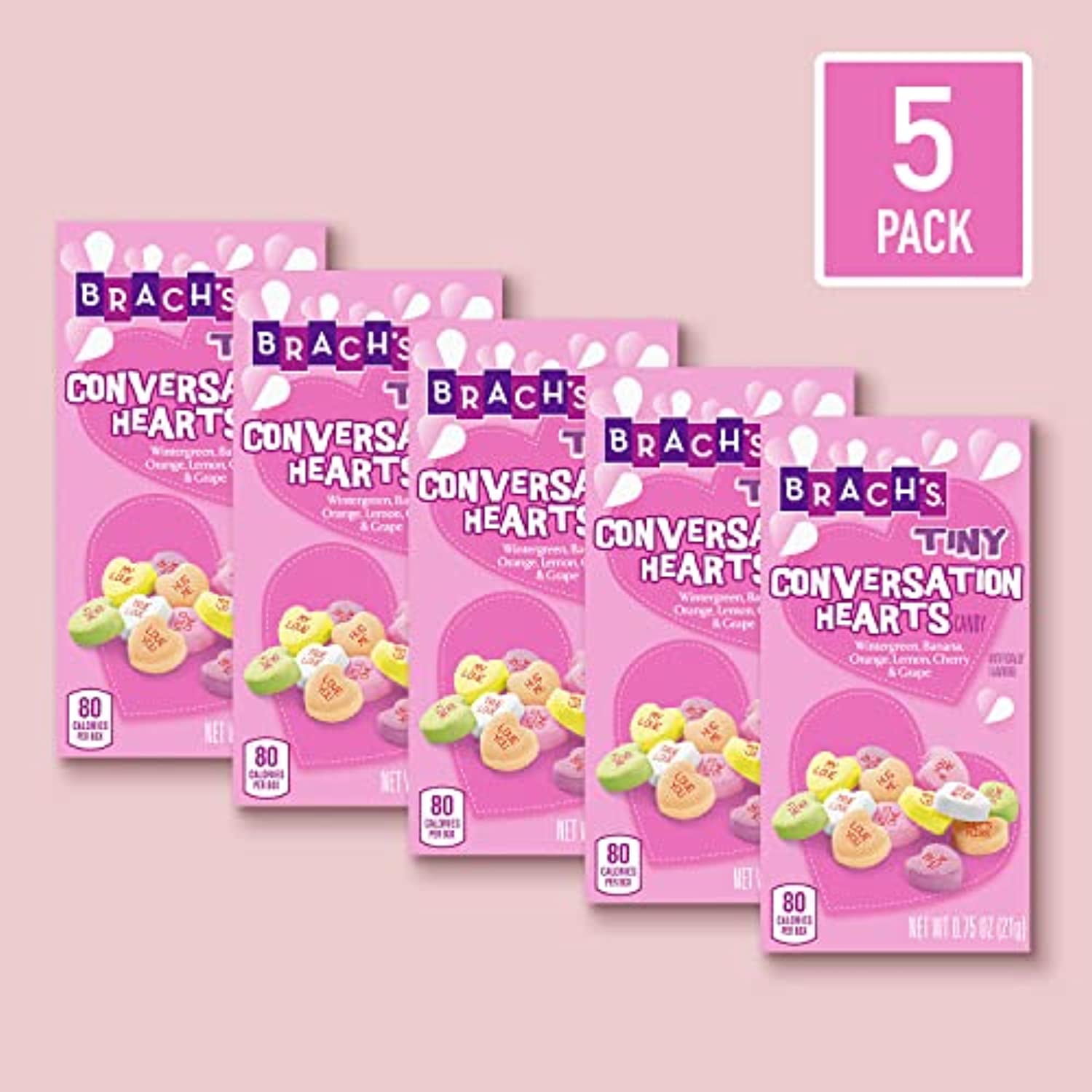 BrachS ValentineS Day Tiny Conversation Hearts Candy  Candy Gift Boxes  Individually Wrapped, Iconic Valentines Day Heart Candy, 0.75Oz (Pack Of 5)  