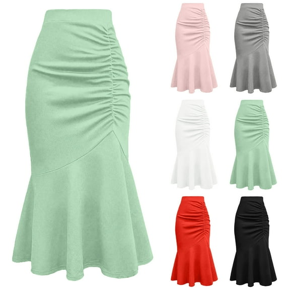 purcolt Women's Fishtail Skirt High Waist Ruched Pencil Skirt Dressy Casual Long Maxi Bodycon Mermaid Skirts
