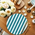 thumbnail image 2 of Teal Striped Round 13 Inch Placemats Set of 8, Simple Art Vertical Stripe Farmhouse HeatResistant Non Slip Place Mats for Dining Table, Wipeable Braided Kitchen Table Mats for Housewarming, 2 of 9