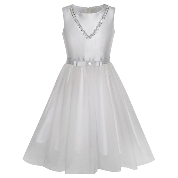 Girls Dress Silver Gray Bow Tie Sequin Party Princess 6