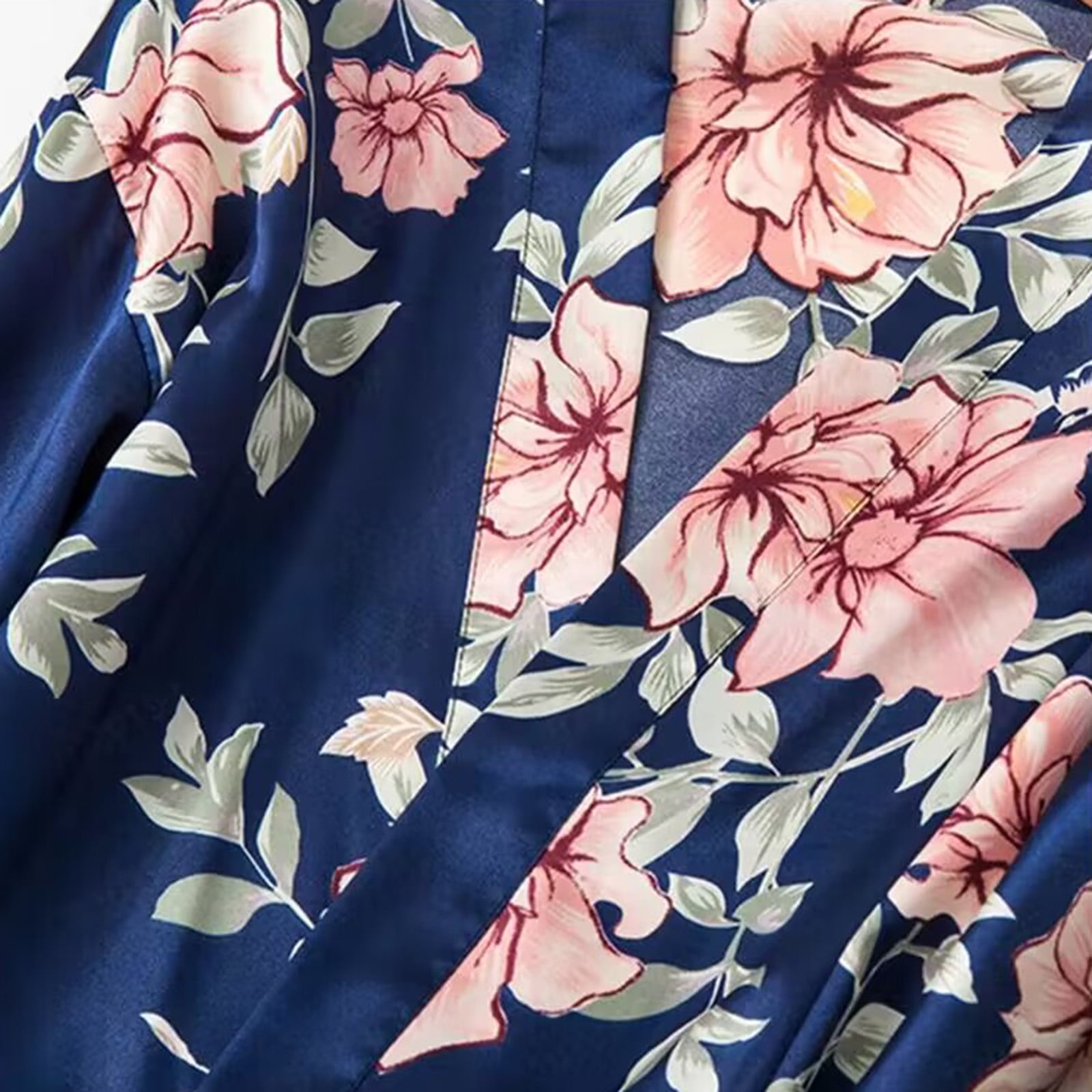 BONIXOOM Christmas Pajamas For Women Thanksgiving Pajamas Loungewear Belt Short Sleeve Sleepwear Sets Solid Blue L