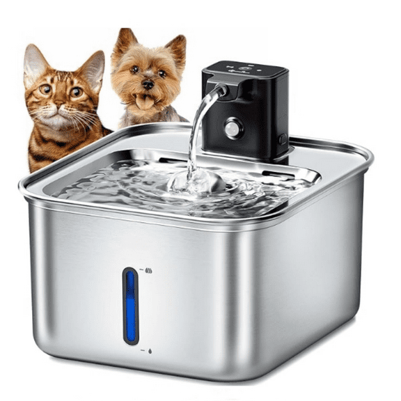 Cat Water Fountain Stainless Steel Wireless, 101 oz/3LCordless Cat Water Dispenser for Pets, Battery Operated Dog Drinking Fountain with Motion Sensor, Easy Clean, Black