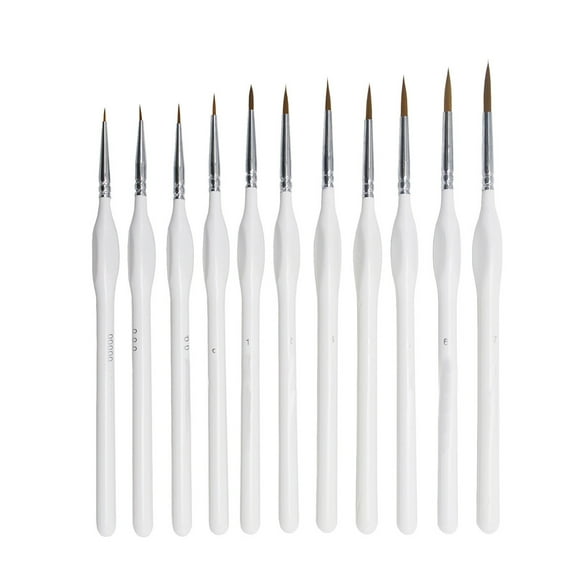 Ensemble de 11 Pinceaux Miniatures avec Manche en Bois Naturel pour Peinture Acrylique, Finition Soignée, Design Ergonomique