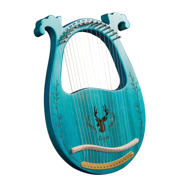16-String Wooden Lyre Harp Resonance Box String Instrument with Tuning Wrench 3pcs Picks Sticker Extra Set of Strings