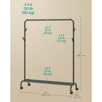 Clothes Rack, Clothing Rack for Hanging Clothes with Wheels, Garment Rack, Metal Frame, 110 lb Max. Total Load, 40.7 Inches Wide, Clothes Storage and Display, Black UHSR131B01