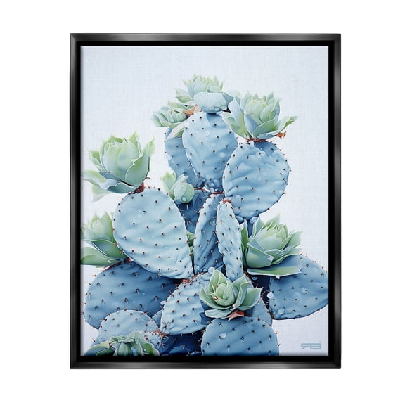 Stupell Industries Blooming Succulents & Cactus Botanical & Floral Painting Black Floater Framed Canvas Art Print Wall Art, 17 x 21