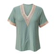 thumbnail image 2 of Gibobby Playeras Mujer Camisetas Cuello V Tops para mujer Casual Summer Lace V Neck Puff Sleeve Camisetas y blusas Fashion Eyelet(Verde,CH), 2 of 5