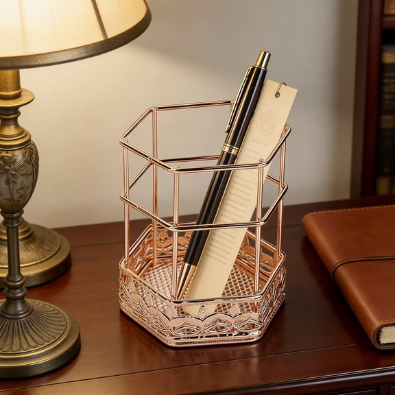 Lunxisen 3 Pcs Gold Pen Holder Desk Organizer Makeup Brush Storage Container Multi Use Office Supplies Home Office Decor