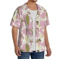thumbnail image 4 of Xecao offers the Lilies Flowers for Men's Casual Short-sleeved Shirt, a button-up collared shirt with a pocket, perfect for beach vacations and yacht travel in the XX-Large size., 4 of 7