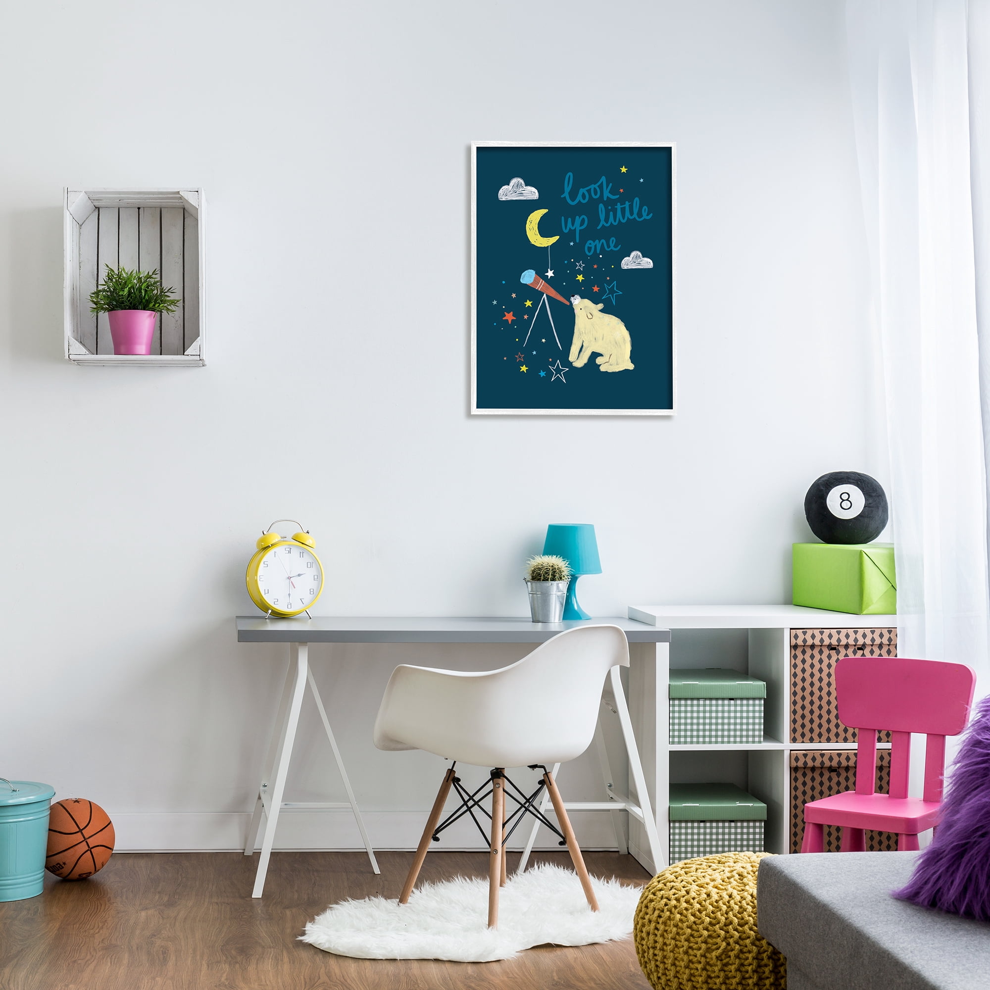 Stupell Industries Look Up Little One Phrase Kid's Telescope Bear, 24 x 30, Designed by Linda Birtel